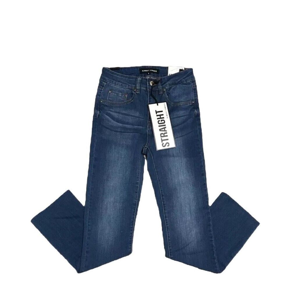 Almost Famous Blue Jeans Straight Stretch Dazzler Ankle Fray Women's Size 0 NWT